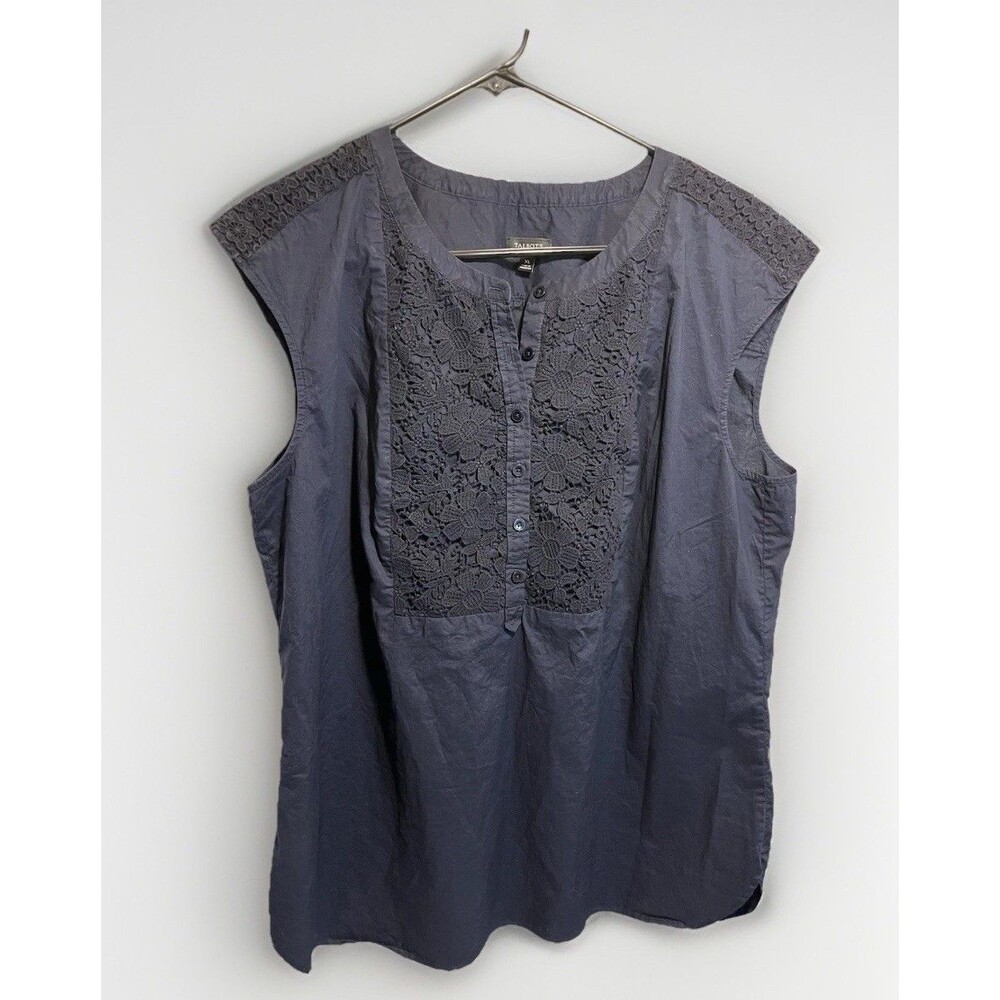 Talbots Women’s Navy Blue XL Sleeveless Lace Top Classic Cotton Summer Preppy